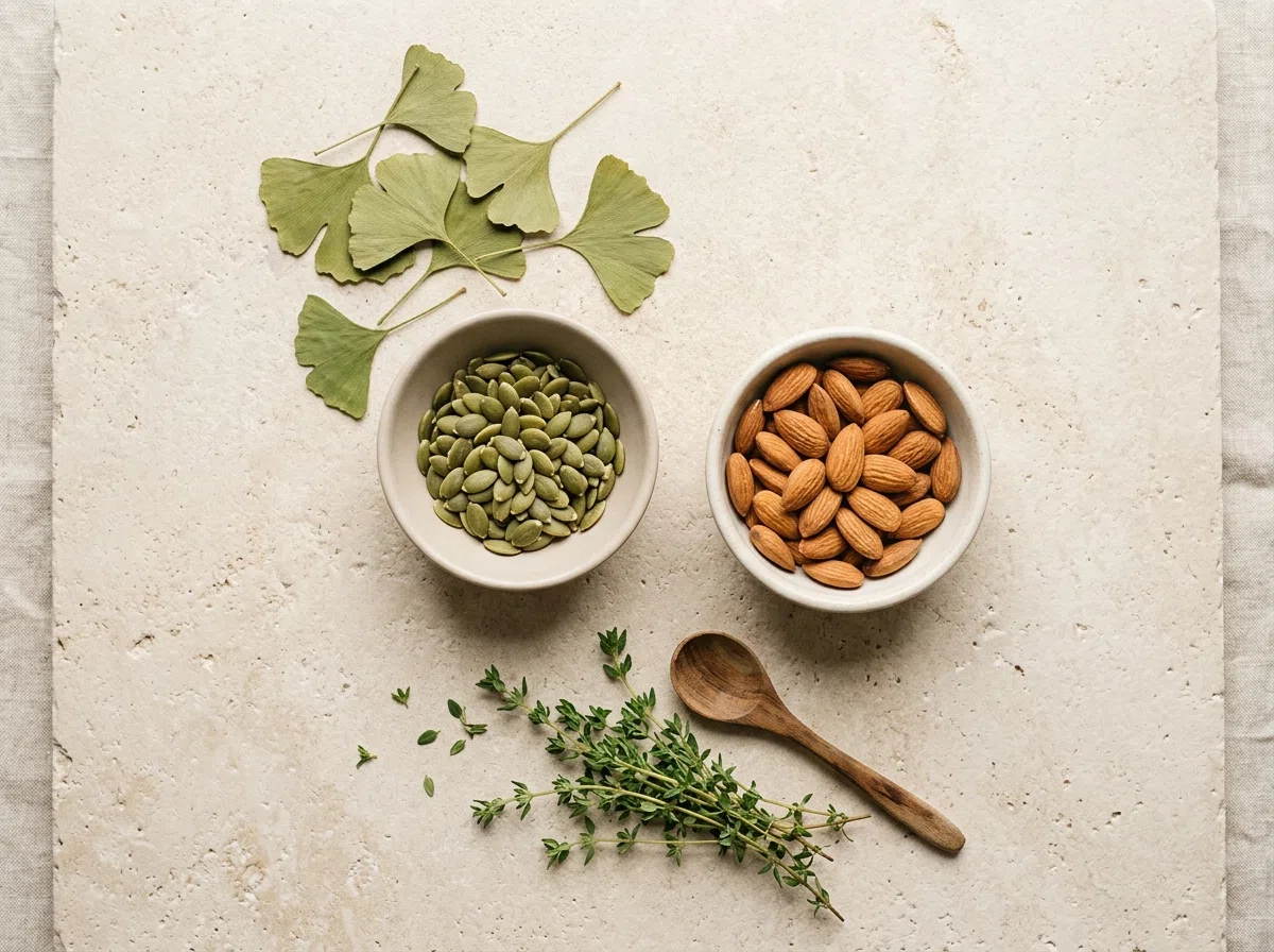 Naturlige botaniske ingredienser - ginkgo biloba blade og frø